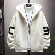 項后【項后】羊羔絨外套男套裝冬季棉襖連帽加厚棉衣棉服學(xué)生三件套裝 單件白色加絨313 XL