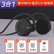 鯨域（JINNYOY） 無(wú)線(xiàn)藍牙耳機掛耳式不入耳跑步運動(dòng)耳塞頭戴式5.0雙耳可插卡MP3一體式掛脖  升級版_炫酷黑【5.0可插卡+FM】 5.0