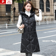 皮爾卡丹（pierre cardin）亮面羽絨棉馬甲女外穿新款韓版中長(zhǎng)款棉背心顯瘦坎肩馬夾厚外套女 黑色 M