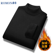 羅蒙（ROMON）男士半高領(lǐng)套頭毛衣加絨加厚打底針織衫休閑上衣外套男黑色XL