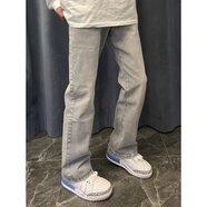卡圖弛美式潮牌煙灰色牛仔褲男春秋季修身顯瘦高街vibe微喇叭長褲子 水泥色 XL