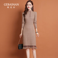 GEBASHAN 2025年秋冬針織連衣裙子女保暖加絨加厚韓版寬松蕾絲紅色打底裙 麥灰色 XL XL建議115-125斤