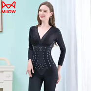 貓人美容院塑身連體衣長(cháng)袖產(chǎn)后束腰塑形收腹后脫式負離子塑身衣長(cháng)袖 黑色(一件裝) L 115-130斤