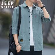 JEEP SPIRIT吉普襯衫男夏季襯衣男士外套休閑七分袖男裝短袖襯衫 豆綠色 2XL 