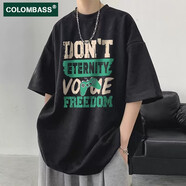 Colombass美式復(fù)古短袖T恤男夏季純棉重磅港風(fēng)潮牌休閑寬松半袖體恤衫 黑色(精梳棉升級(jí)款) L/175(建議125-145斤)