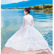 尚簡(jiǎn)紛 茶卡鹽湖旅拍長(cháng)裙新款仙女紅色雪紡連衣裙連帽度假沙灘裙大擺長(cháng) 白色小個(gè)子款 建議身高158以下穿 S 90-100斤