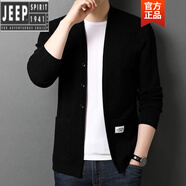 吉普（JEEP）輕奢年輕開(kāi)衫針織衫外穿2025春秋季新款外套羊毛毛衣休閑潮流秋裝 K1610黑色 XL 175/52/115