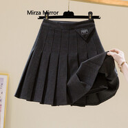 Mirza Mirror百褶裙女2022春夏新款高腰顯瘦學(xué)院風(fēng)A字短裙毛呢半身裙冬裙 深灰色（秋冬） XS