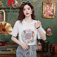 皮爾卡丹新中式刺繡短袖T恤夏季女裝2025季新款簡(jiǎn)約國風(fēng)民族風(fēng)繡花短袖上 白色【初春針織衫/溫柔港味復(fù)古c S