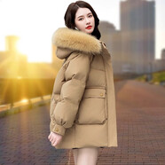 俏婷朵羽絨服女中長款女士輕薄外套新品秋冬季真毛領(lǐng)白鴨絨韓版時(shí)尚女式 7779卡其色（貉子毛領(lǐng)） L（建議115斤-125斤）