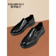 保羅騎士（PALMPOLO）男鞋夏季新款真皮商務(wù)休閑皮鞋套腳平底一腳蹬爸爸鞋 黑色 39