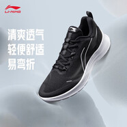 李寧跑步鞋男鞋低幫新款跑步系列休閑基礎(chǔ)慢跑鞋網(wǎng)面透氣回彈運(yùn)動(dòng)鞋子 黑色 標(biāo)準(zhǔn)白 43.5