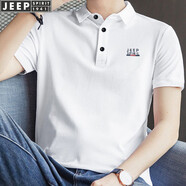 吉普（JEEP）短袖t恤男寬松翻領(lǐng)夏季新款純色棉質(zhì)商務(wù)休閑男士半袖體恤上衣 白色 M(建議115-130斤)