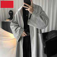 軒萊雅 風衣男中長款春秋新款潮牌ins韓版寬松外套男青少年個性披風情侶純色過膝斗篷工裝大衣褂子 灰色 L