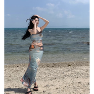 創(chuàng)京懿選海邊度假連衣裙高級感小個(gè)子波西米亞吊帶裹胸露臍高開叉包臀性感 油畫套裝 L