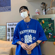 短袖t恤男女2022年新款夏季寬松半袖體恤五分袖ins潮牌小眾 藍(lán)色 M