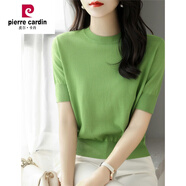 皮爾卡丹（pierre cardin）高級(jí)法式半高領(lǐng)短款t恤上衣女夏季2024新款短袖冰絲針織打底衫薄 牛油果綠冰絲面料 XL 建議130-150斤