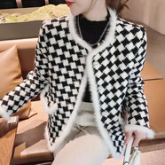 小香風(fēng)女名暖氣質(zhì)休閑上衣黑白格子2022秋冬新款時(shí)尚毛呢小外套潮 黑白格子(加厚款) S 建議80-100