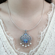 花瀅足銀999鳳凰流蘇吊墜雙面琺瑯彩工藝孔雀開(kāi)屏手工掐絲復古風(fēng)吊墜 吊墜+40厘米項圈