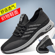 將肯男鞋2024新款透氣飛織網(wǎng)面休閑鞋厚底男士百搭輕薄透氣跑步運動鞋 黑色 39