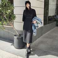 美洋（MEIYANG）星星眼連衣裙 25年春寬松圓領(lǐng)印花字母長(cháng)/短袖T恤裙 黑色（短袖短版） 均碼