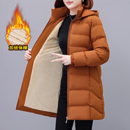 啄木鳥(niǎo)加絨加厚棉服女中長(zhǎng)款2025冬新款寬松大碼棉衣外套 焦糖 2XL 建議125-140斤