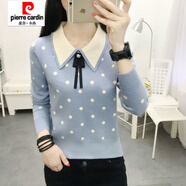 皮爾卡丹（pierre cardin）2025新款春秋寬松毛衣女POLO娃娃領(lǐng)套頭長袖韓版針織打底衫上衣女 藍(lán)色 +【專柜品質(zhì)】 2XL 建議【121-130斤】