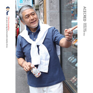 瑞質(zhì)（Acecred）中年爸爸夏裝純棉短袖t恤男中老年人夏季大碼寬松老人衣服 天空藍 L