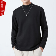 卡爾仕大碼男裝德絨打底衫男秋冬半高領(lǐng)加肥加大胖子內(nèi)搭青少年長(zhǎng)袖T恤 黑色 10XL（280-300斤）