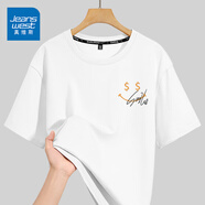 真維斯（JEANSWEST）短袖男美式印花t恤潮牌潮流寬松圓領(lǐng)上衣服夏季五分袖ins港風(fēng)百搭 白色 發(fā)財笑臉黑_K 2XL【推薦150-170斤】