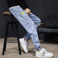 杰柏度工裝休閑褲男士牛仔褲男束腳春夏款寬松彈力大碼修身九分青年長(cháng)褲 2032藍色常規 5XL 體重195-210斤