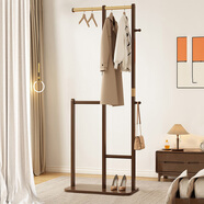 L&S 衣架落地實(shí)木臥室掛衣架衣帽架子新中式帶掛鉤鞋架置物架MJ19 胡桃色-時(shí)尚款