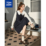 唐獅春秋新款海軍風(fēng)背心吊帶裙女連衣裙學(xué)院風(fēng)a字百褶群TB 藏青 M