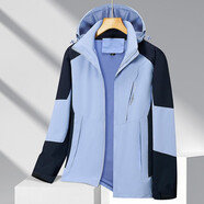 BRELRMON風(fēng)衣外套情侶款單層沖鋒衣防風(fēng)登山服春秋工裝夾克薄款連帽運(yùn)動(dòng)服 1858藍(lán)色-男 XL