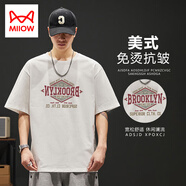 貓人（MiiOW）潮牌美式重磅250g短袖T恤男寬松大碼純棉上衣夏季潮流ins半袖體恤 白色 2XL