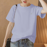 特步（XTEP）女裝短袖t恤女夏季服飾女士純色寬松上衣T恤跑步半袖運動(dòng)瑜伽服女 輕紗紫 L 170