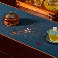 巢品 新中式桌旗禪意茶旗客廳茶席桌布長(cháng)條布藝茶臺茶幾茶桌餐桌茶墊 君子如蘭 MM深藍（防水款） 35*210cm(適合桌長(cháng)1.6米-1.7米）