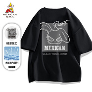 稻草人（MEXICAN）短袖男韓版潮流圓領(lǐng)寬松打底衫青少年潮牌印花上衣 黑色/白 M
