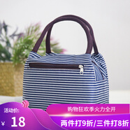 暢印加厚防水牛津帆布便當(dāng)包手提小花布包手拎小包飯盒袋女休閑媽咪包 深藍(lán)條紋