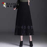 啄木鳥針織毛線半身裙女2025秋冬新款高腰顯瘦加厚a字中長款大擺百褶裙 灰色 XL 120-130斤