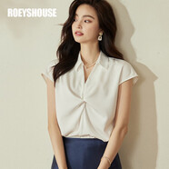 ROEYSHOUSE羅衣別致扭結(jié)純色襯衫女夏裝新款知性襯衣短袖上衣08759 白色 M