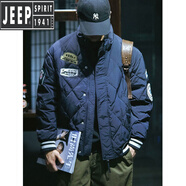 吉普（JEEP）美式復(fù)古春秋款輕薄棉服男寬松潮牌ins青少年加厚立領(lǐng)外套男棉衣 藏青色 【高質(zhì)量面料】 3XL 建議170-190斤