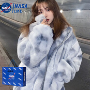 NASALIKE羊羔絨扎染外套男毛絨棉服男潮牌保暖外套加厚棉衣韓版寬松棉襖 花白色女 加厚款 2XL女款165-185斤