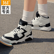 361°女鞋運動(dòng)鞋冬季新款革面防水輕便高幫板鞋女軟底耐磨休閑籃球板鞋 羽毛白/曜石黑 38