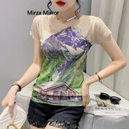 蜜莎蜜拉（Mirza Mirror）創(chuàng)意印花短袖T恤女2024夏季新款歐貨設(shè)計感修身洋氣半袖體恤上衣 7031# S