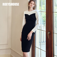 ROEYSHOUSE羅衣知性拼接黑色連衣裙女秋裝新款職業(yè)通勤一步中裙09450 黑色 XL