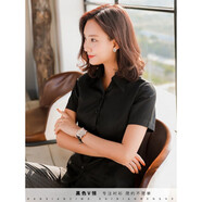 短袖襯衫女夏季新款白免燙抗皺襯衫職業(yè)裝冰絲修身商務(wù)正裝襯衣女 DV2657V領(lǐng)純黑色 2-3日到貨 39 /2XL (118斤-128斤)