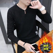 費(fèi)洛仕春秋季新款男士V領(lǐng)薄款針織衫韓版潮修身長(zhǎng)袖打底衫毛衣男秋衣 加絨979黑色SS XL