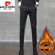 皮爾卡丹（pierre cardin）男士格子休閑褲修身小腳春秋款休閑西褲系皮帶商務(wù)長(cháng)褲力2026春季 黑色[加絨]  加厚 31