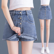 魅力棠牛仔短褲女高腰a字顯瘦寬松熱褲子2025夏季新款時(shí)尚闊腿裙褲薄款 藍色 3XL 31(135-145斤)